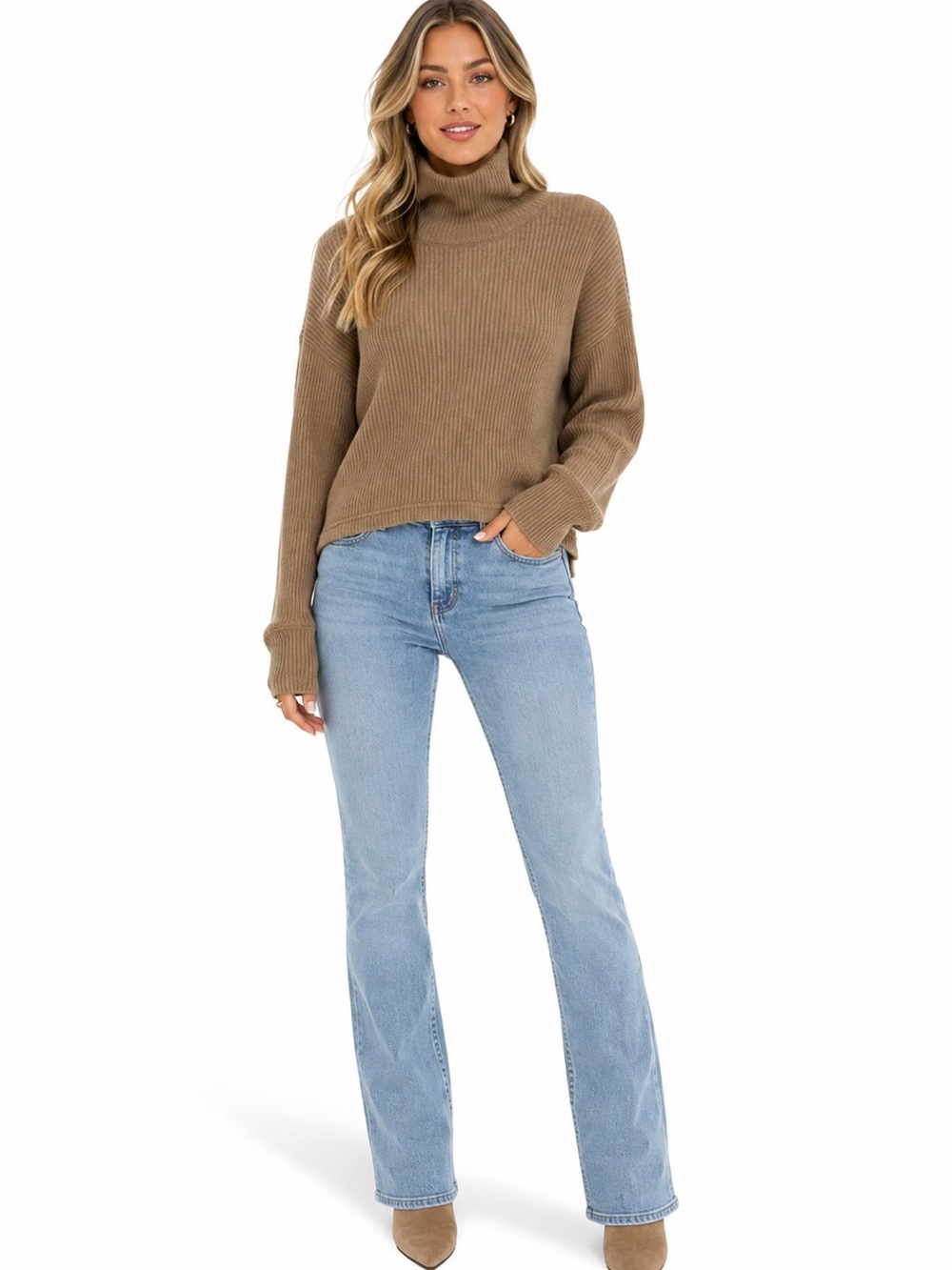 J. Crew Brown Ribbed Turtleneck Sweater